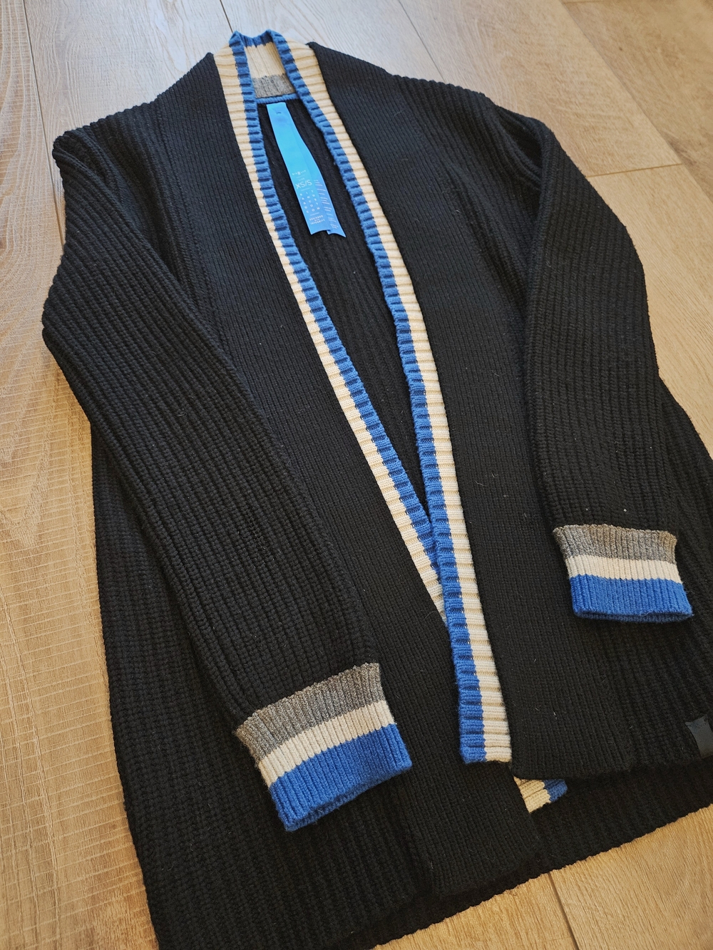 Kit And Ace Cashmere Wool Open Front Cardigan XS/S Black Blue Longline Oversized